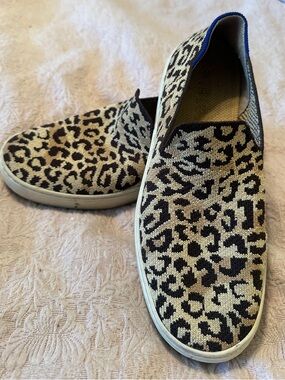 Rothy's Leopard Print Slip-On Flats in Black and Cream